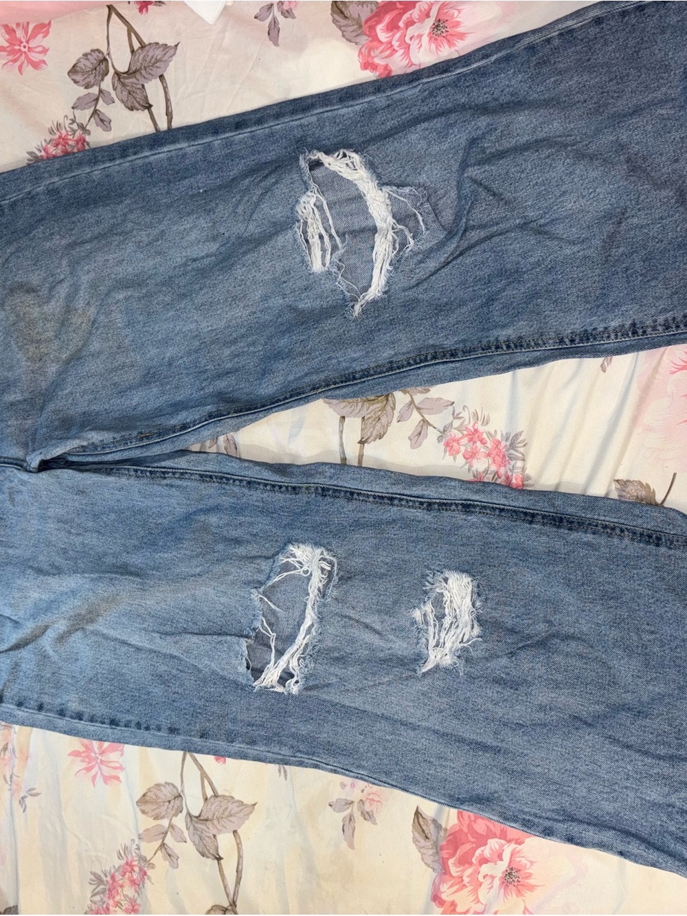 Fashion Nova Distressed Light Blue Ripped Jeans